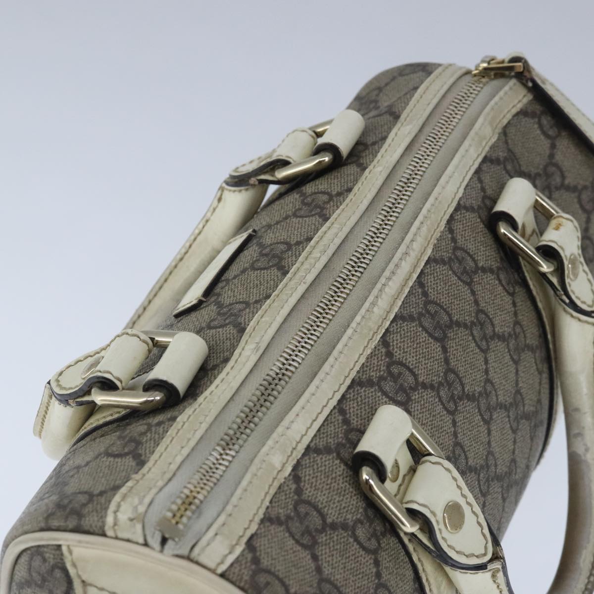 GUCCI GG Supreme Hand Bag PVC Leather Beige White Gold ar13008