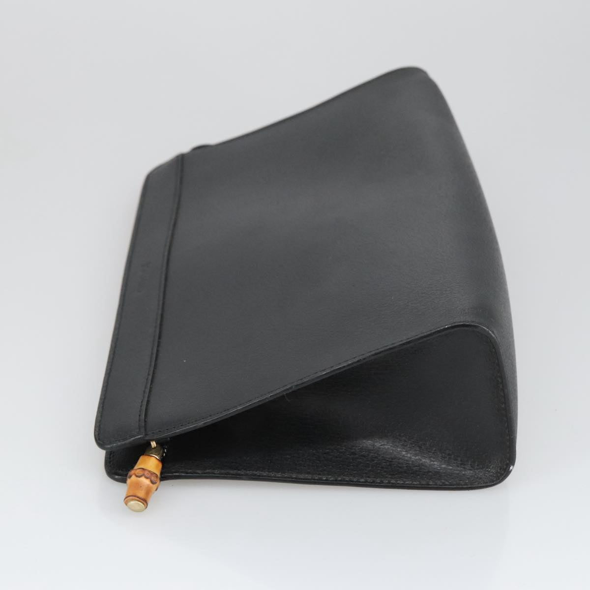 GUCCI Clutch Bag Leather Black Gold ar13009