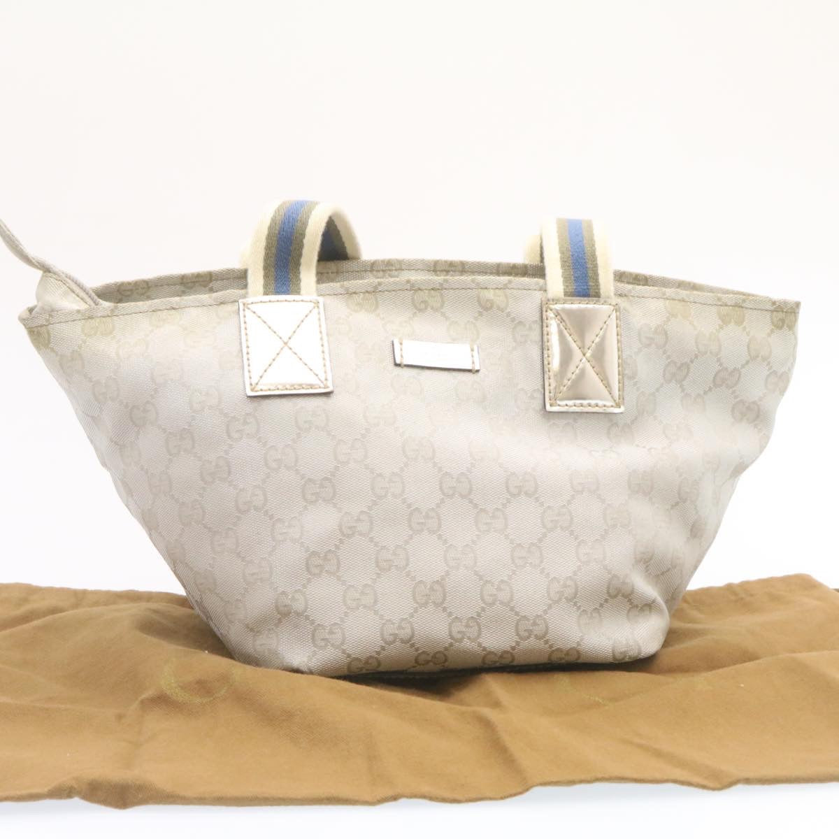 GUCCI Sherry Line GG Canvas Tote Bag Silver Blue ar4426