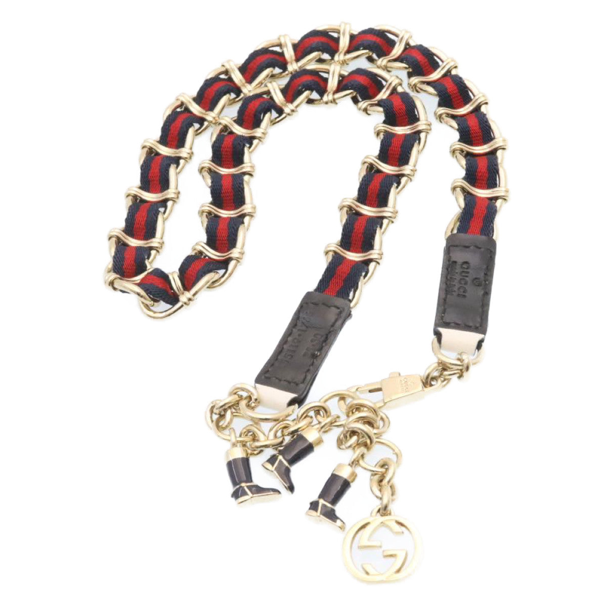 GUCCI Sherry Line Chain Belt Navy Red ar5271