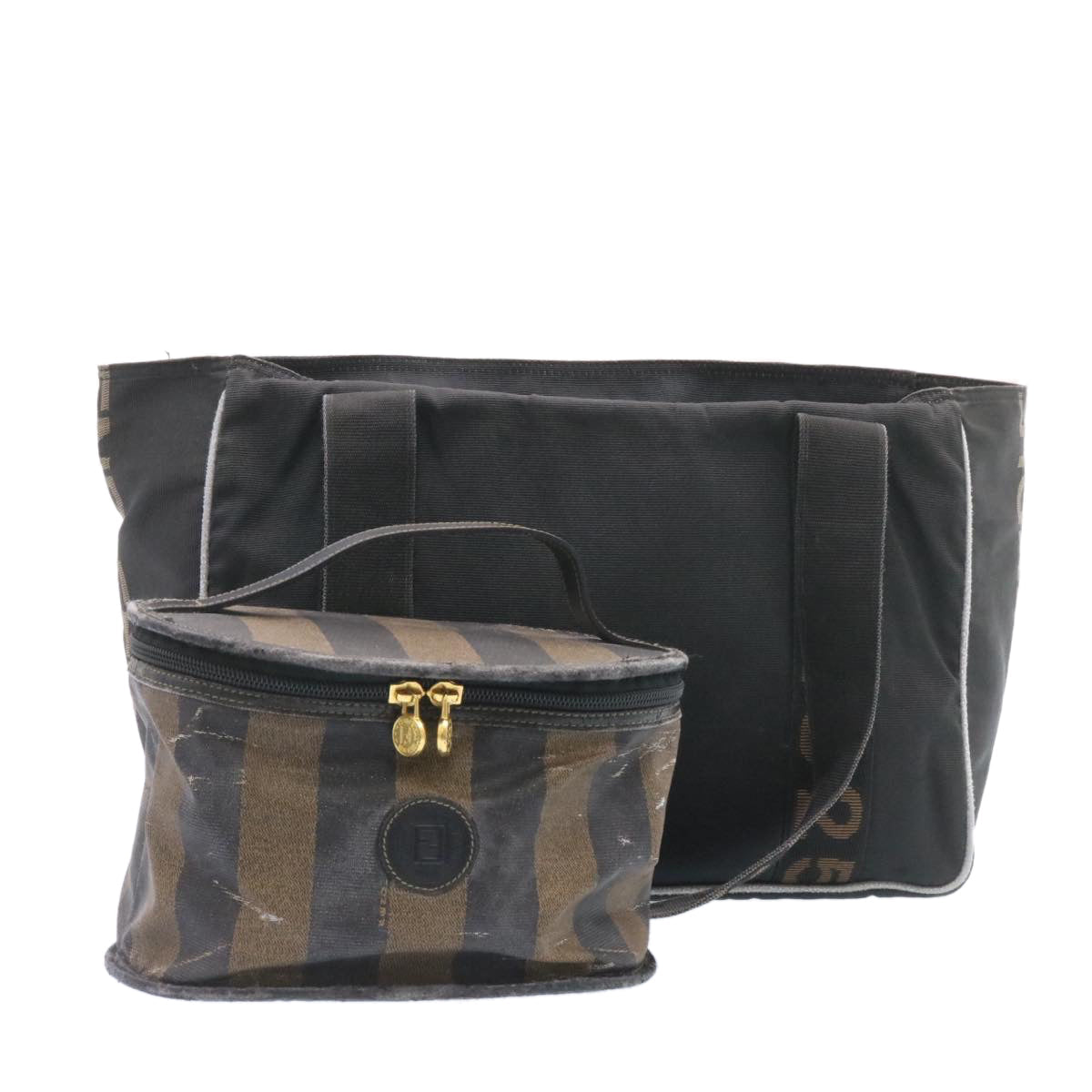 FENDI Shoulder Bag Canvas 2Set Black Brown ar5459