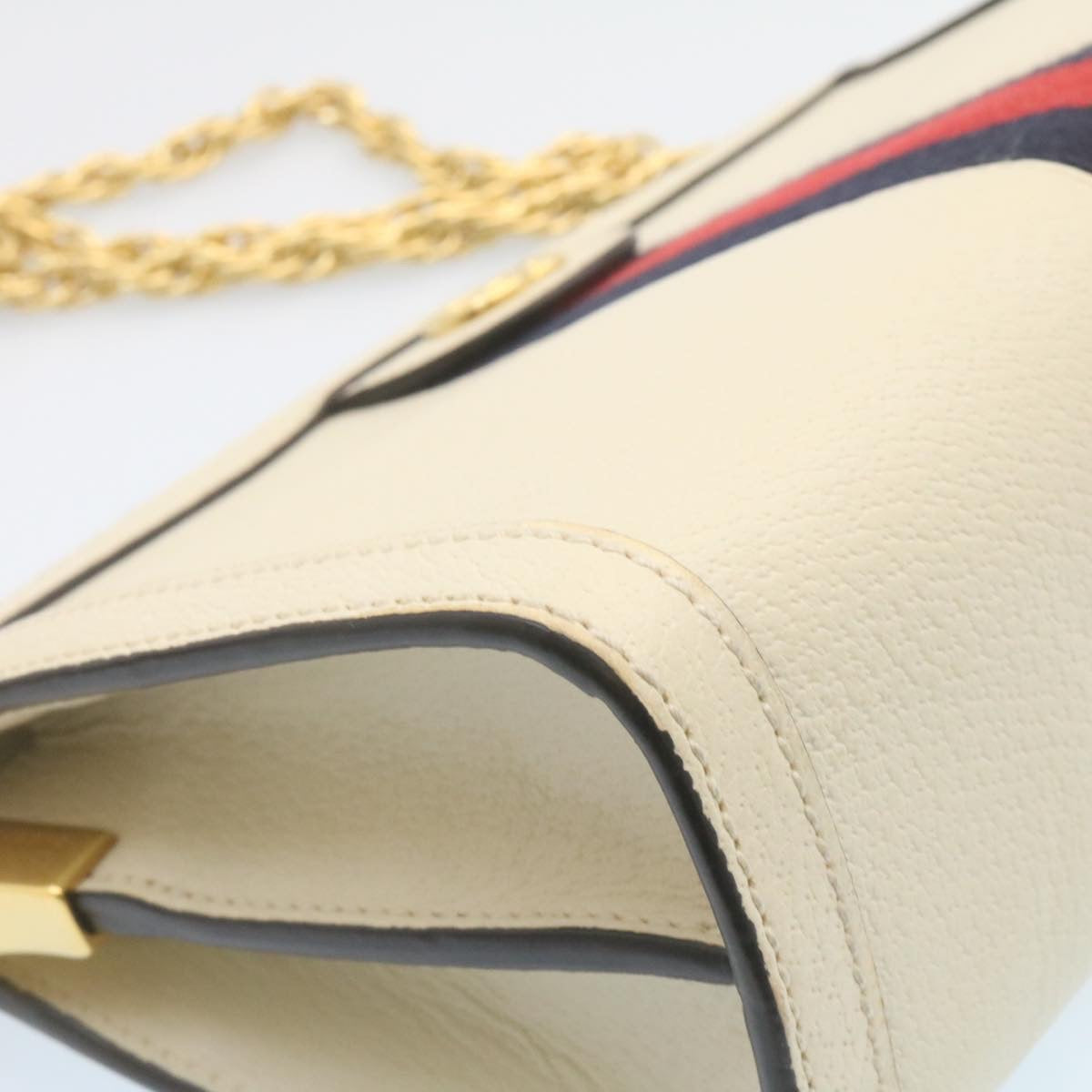 GUCCI Sherry Line Chain Shoulder Bag Leather White Red Navy ar5967