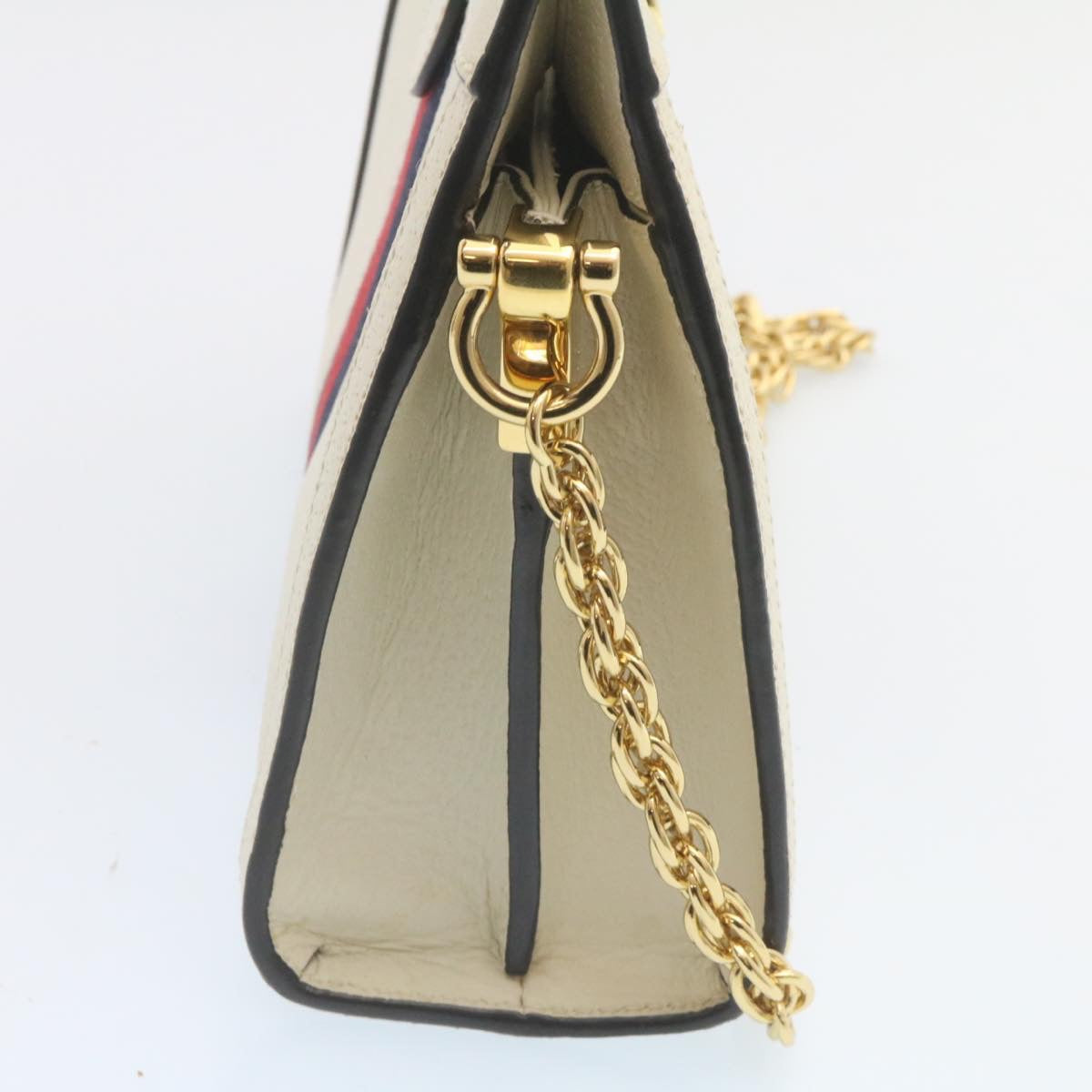 GUCCI Sherry Line Chain Shoulder Bag Leather White Red Navy ar5967