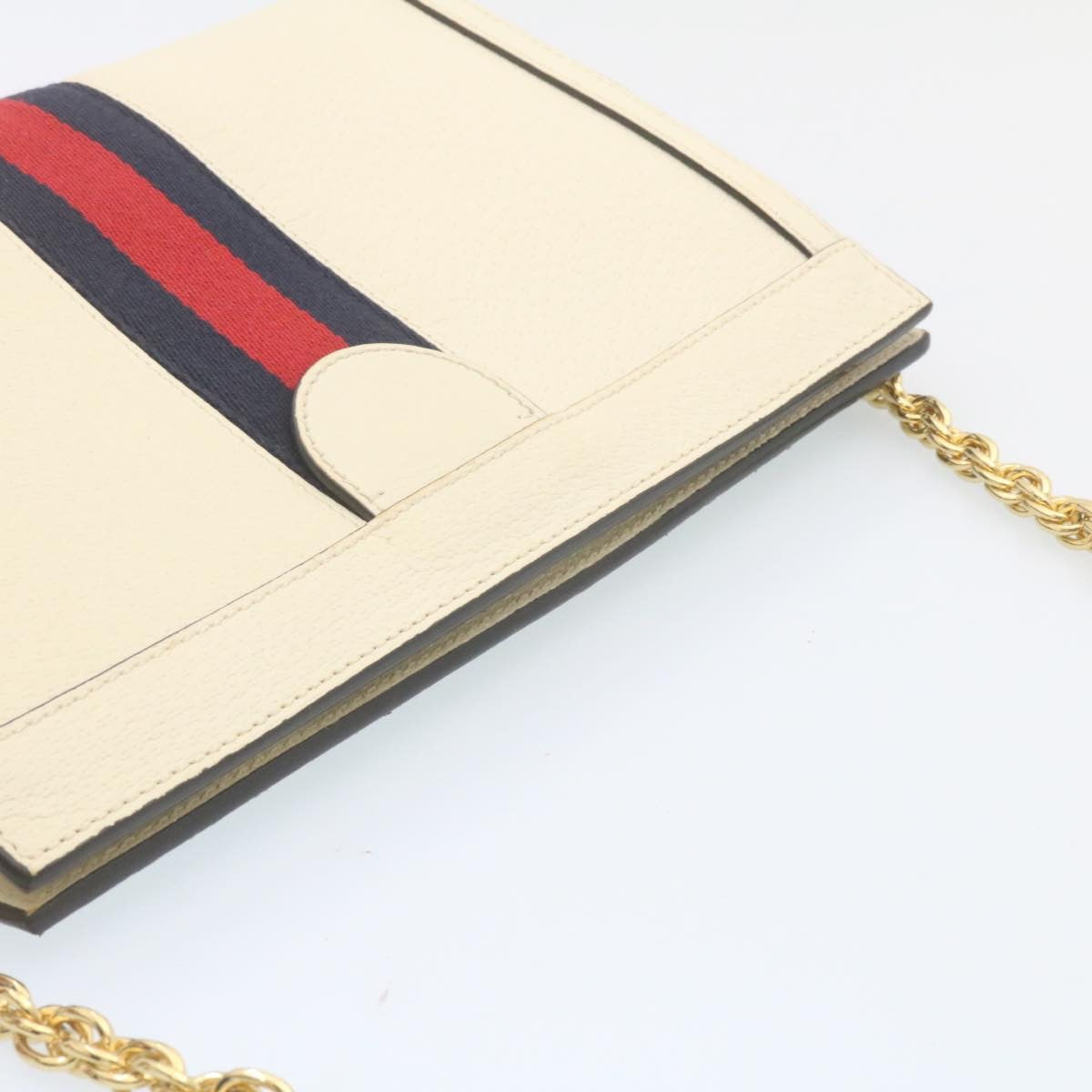 GUCCI Sherry Line Chain Shoulder Bag Leather White Red Navy ar5967