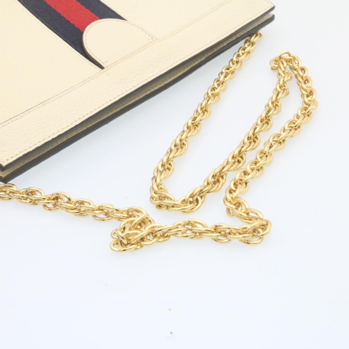GUCCI Sherry Line Chain Shoulder Bag Leather White Red Navy ar5967