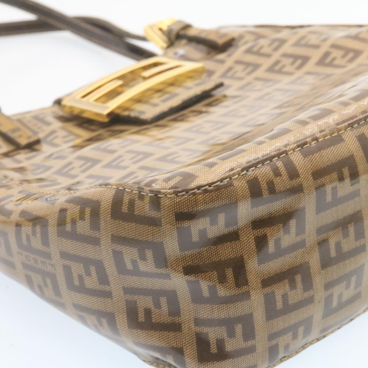 FENDI Zucchino Hand Bag Coated Canvas Brown ar6367