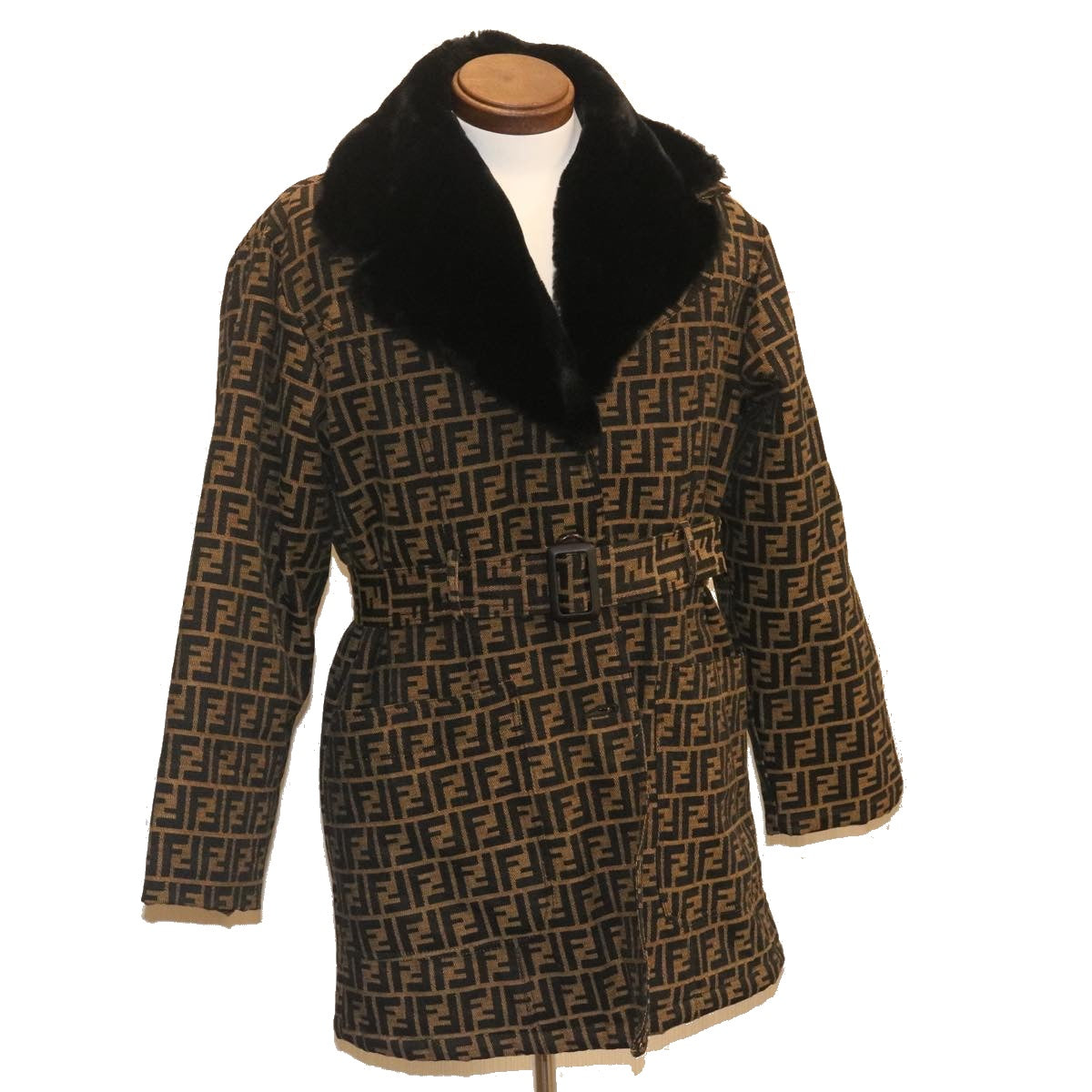 FENDI Zucca Canvas Coat Jacket Brown Black ar6369
