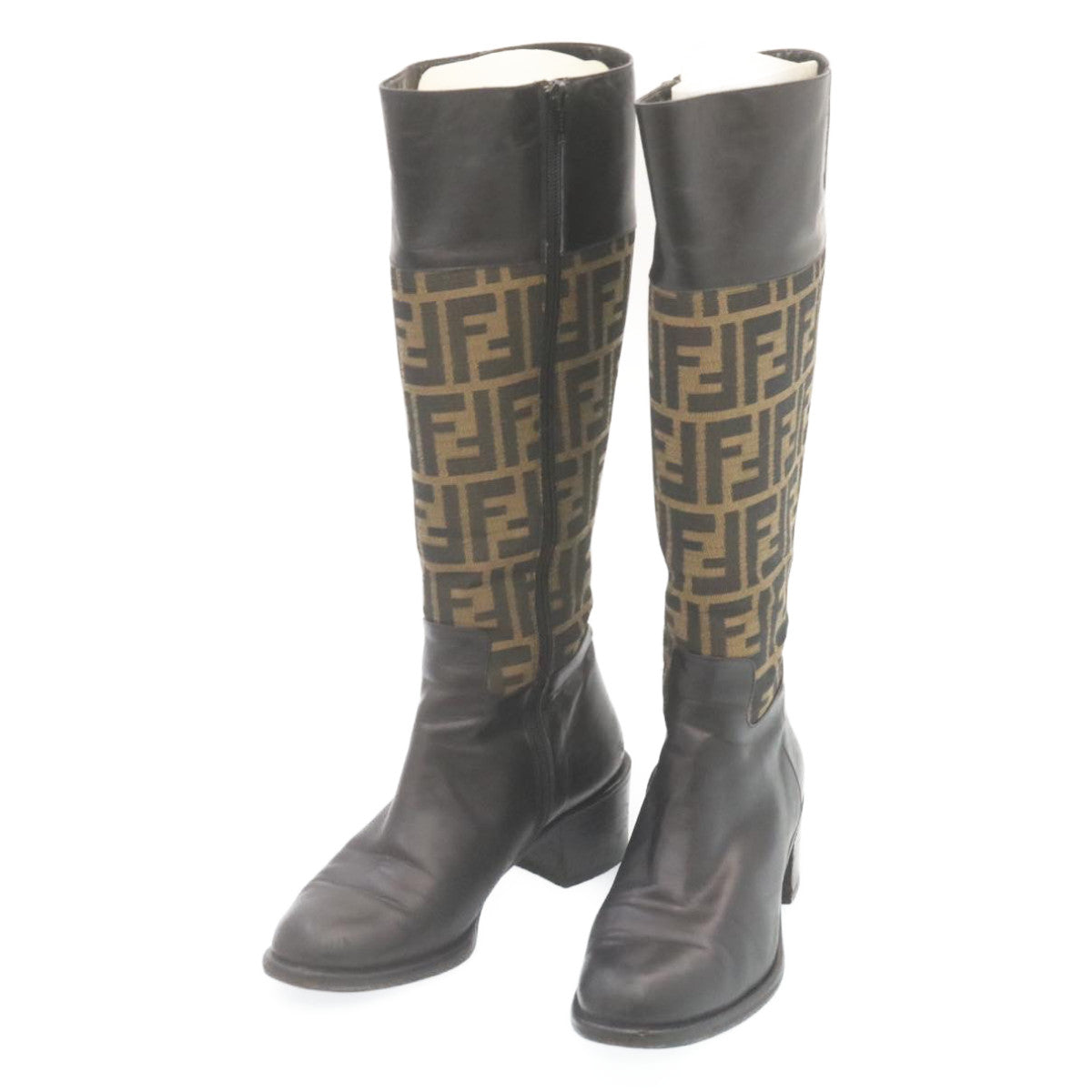 FENDI Zucca Canvas long boots Leather Brown Black ar6412