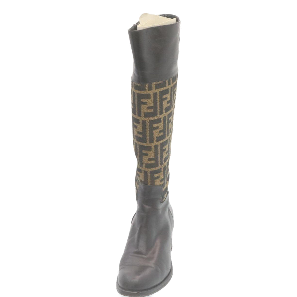 FENDI Zucca Canvas long boots Leather Brown Black ar6412