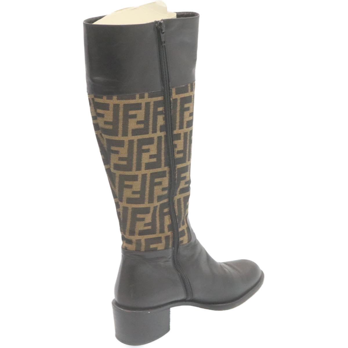 FENDI Zucca Canvas long boots Leather Brown Black ar6412