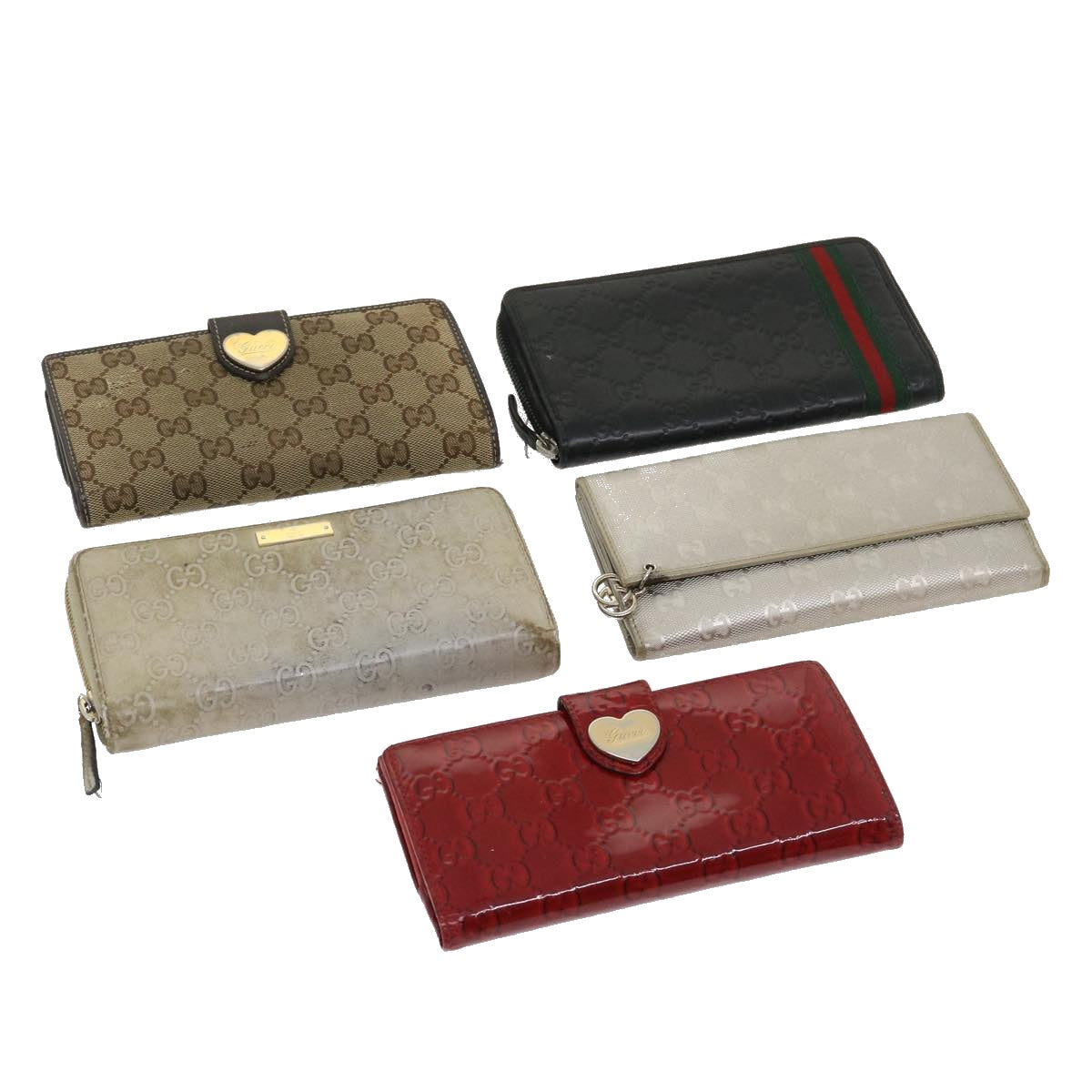 GUCCI GG Canvas Long Wallet Leather 5Set Beige Red black ar6787