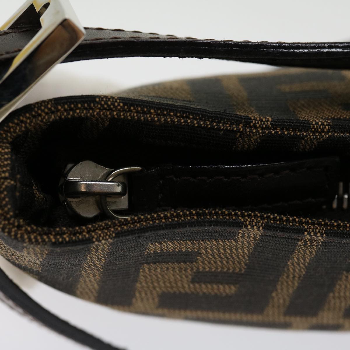 FENDI Zucca Canvas Mamma Baguette Shoulder Bag Black Brown ar7113