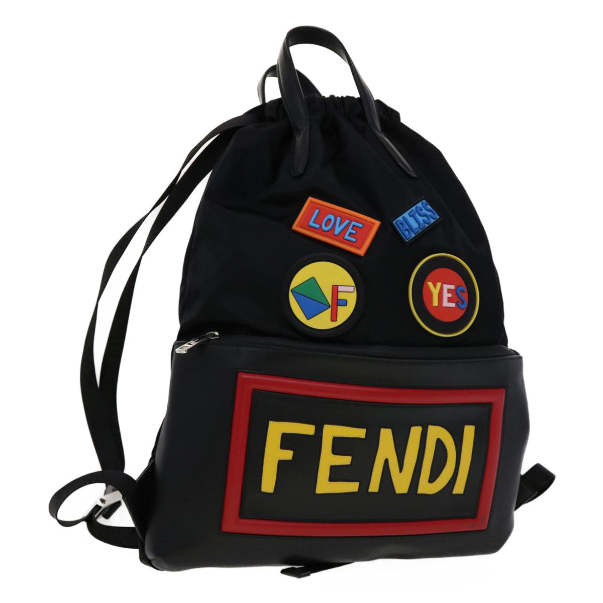 FENDI Backpack Nylon Leather Black Multicolor ar7157A