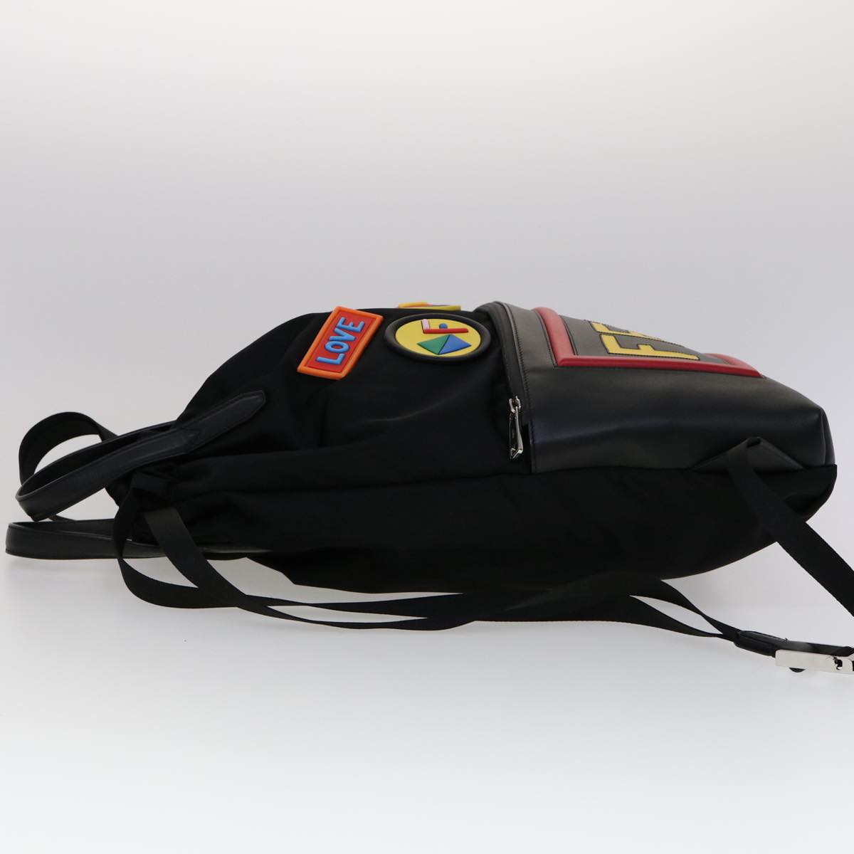 FENDI Backpack Nylon Leather Black Multicolor ar7157A