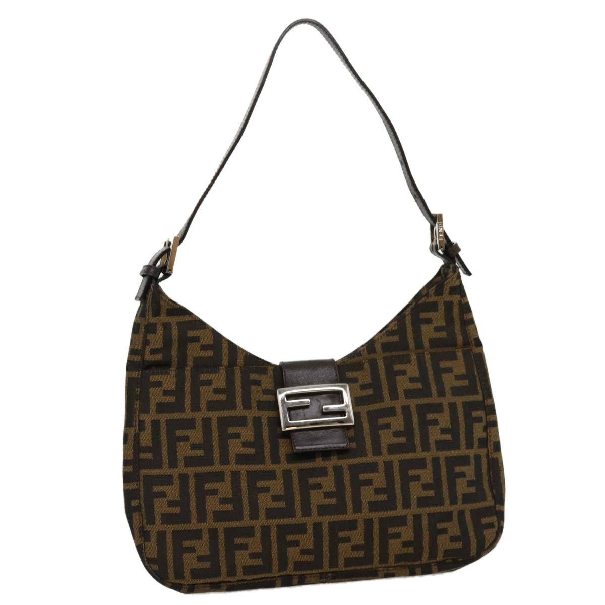 FENDI Zucca Canvas Mamma Baguette Shoulder Bag Brown Black ar7182A