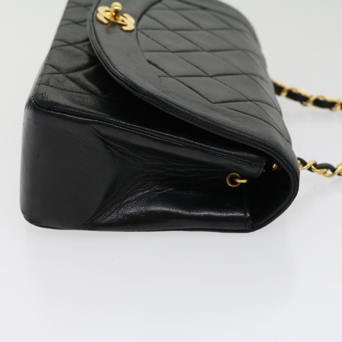 CHANEL Matelasse Diana Turn Lock Chain Shoulder Bag Lamb Skin Black ar7368A
