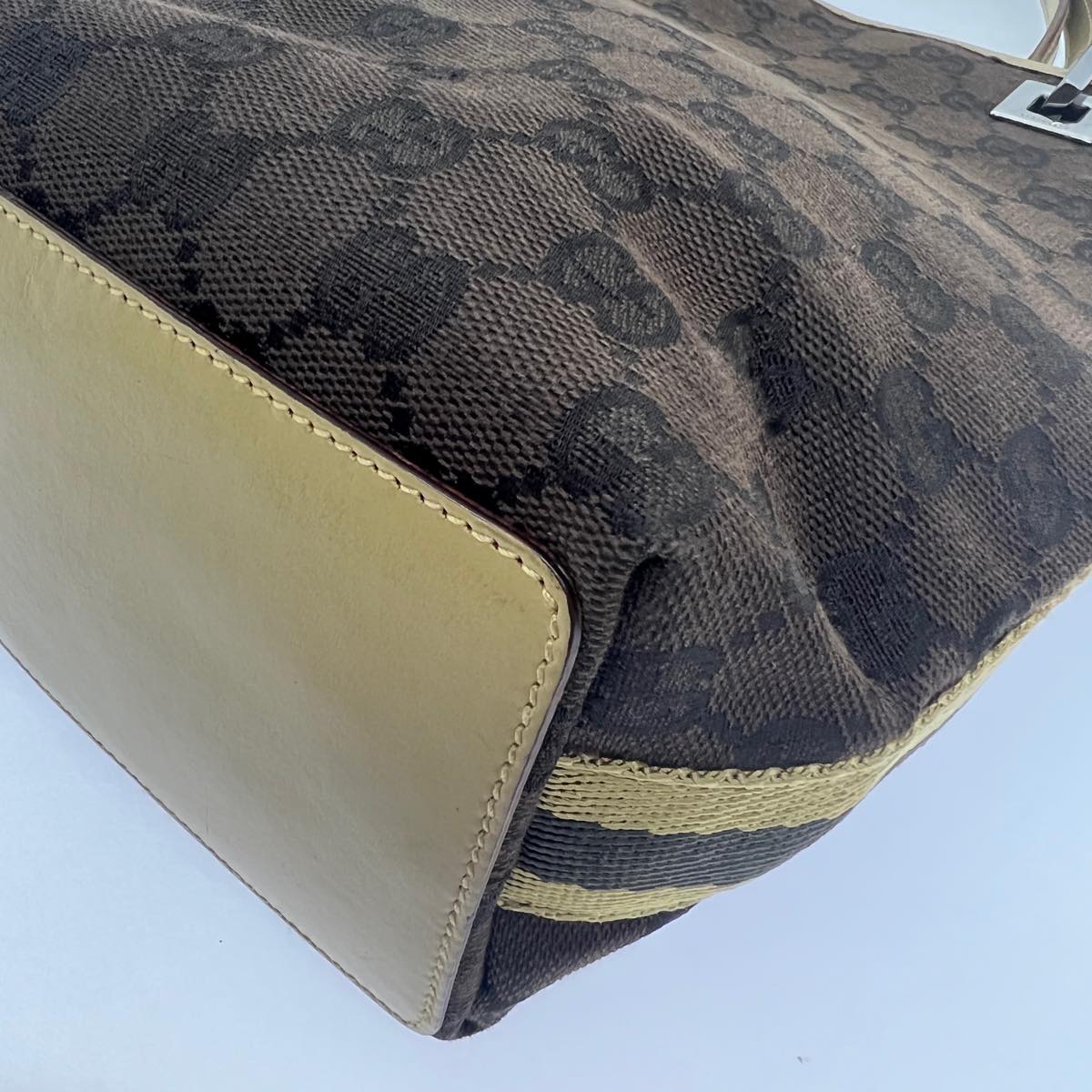 GUCCI Sherry Line GG Canvas Tote Bag Khaki Beige ar7449