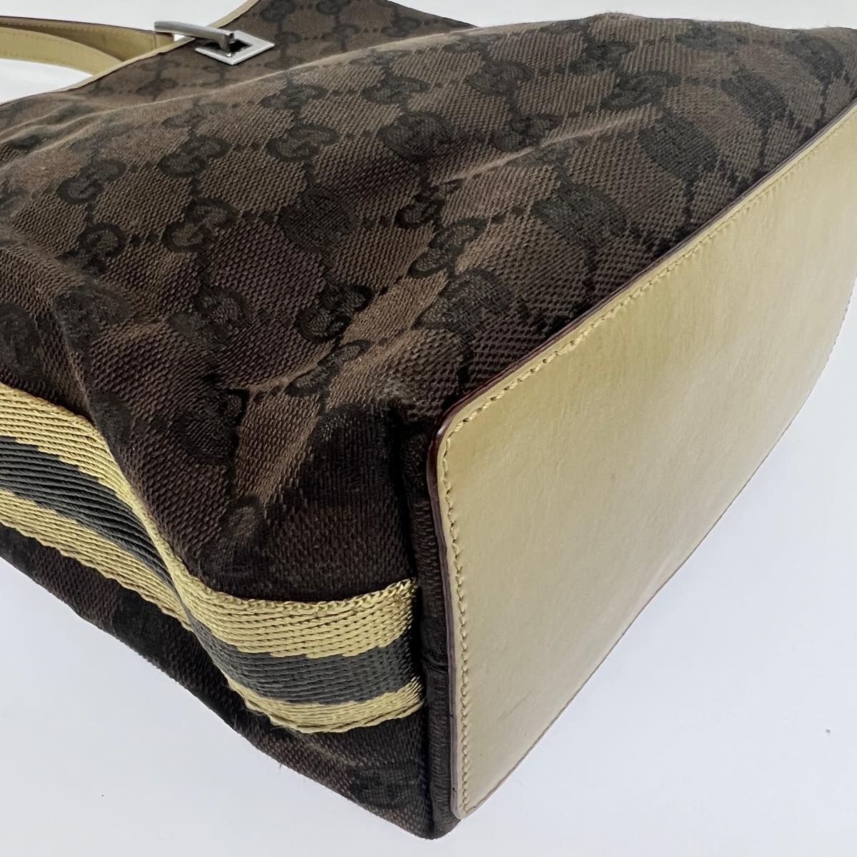 GUCCI Sherry Line GG Canvas Tote Bag Khaki Beige ar7449