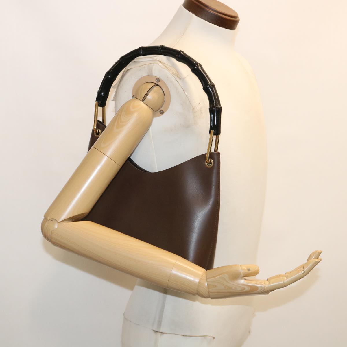GUCCI Bamboo Hand Bag Leather Brown ar7565