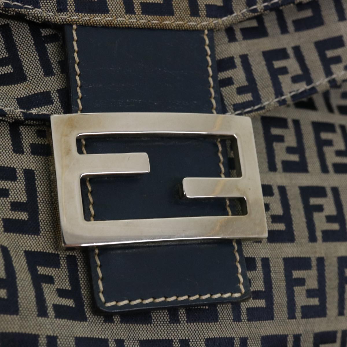 FENDI Zucca Canvas Mamma Baguette Shoulder Bag Navy ar7934