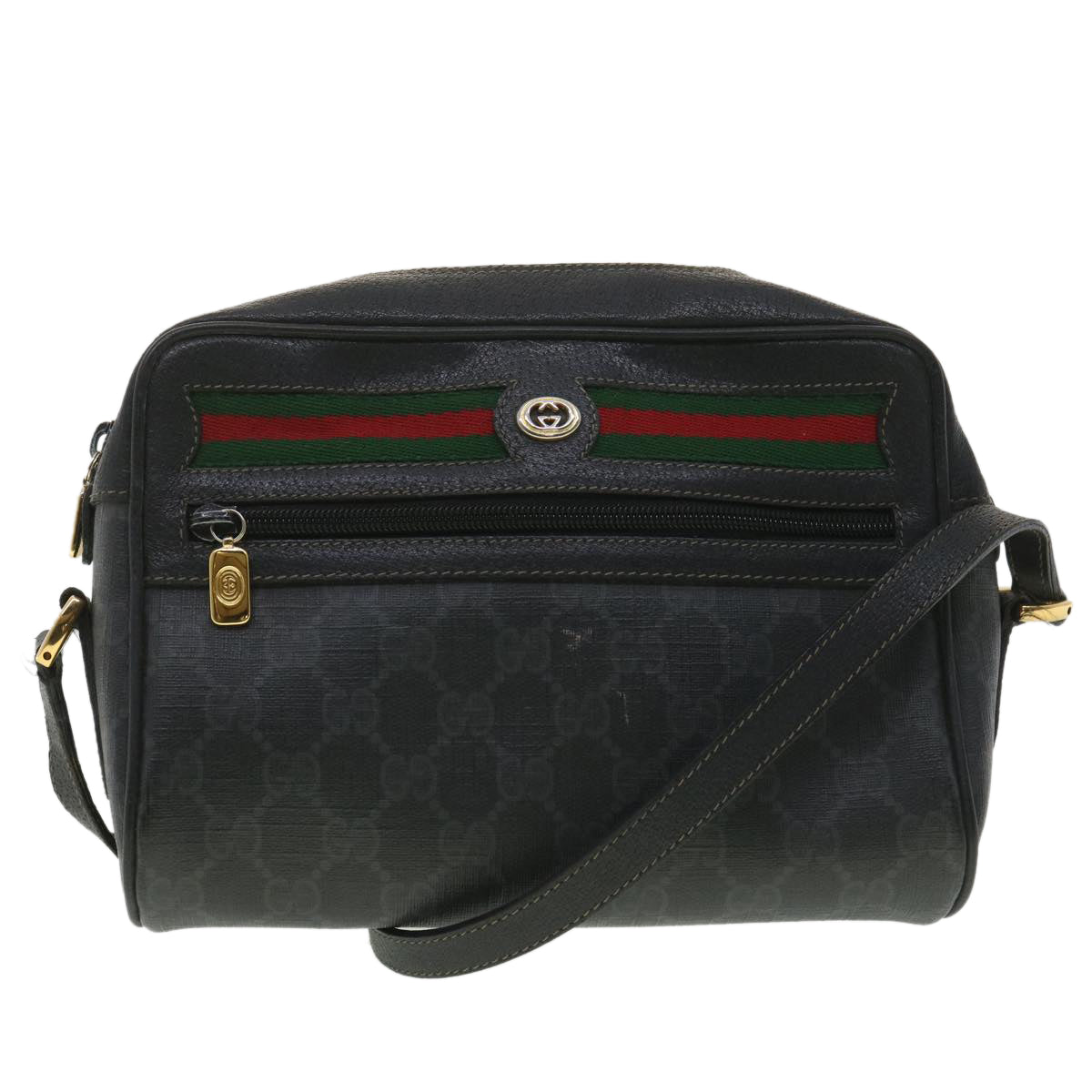 GUCCI GG Canvas Web Sherry Line Shoulder Bag Black Red 119.02.087 ar8721