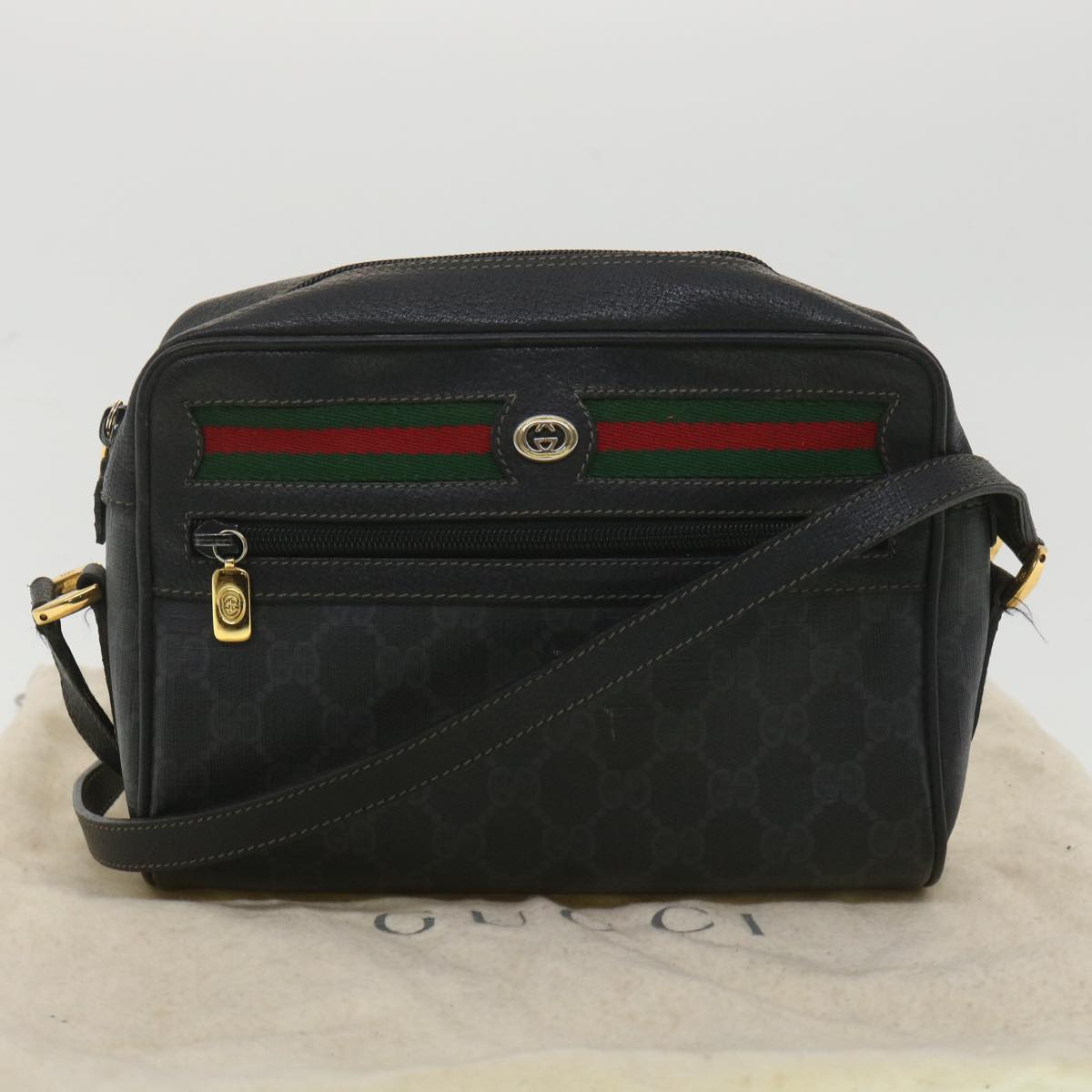 GUCCI GG Canvas Web Sherry Line Shoulder Bag Black Red 119.02.087 ar8721
