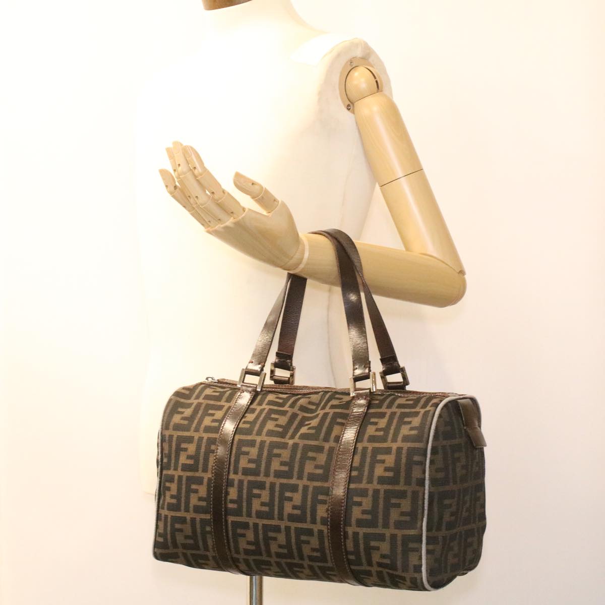 FENDI Zucca Canvas Boston Bag Brown Black 16327 ar8880