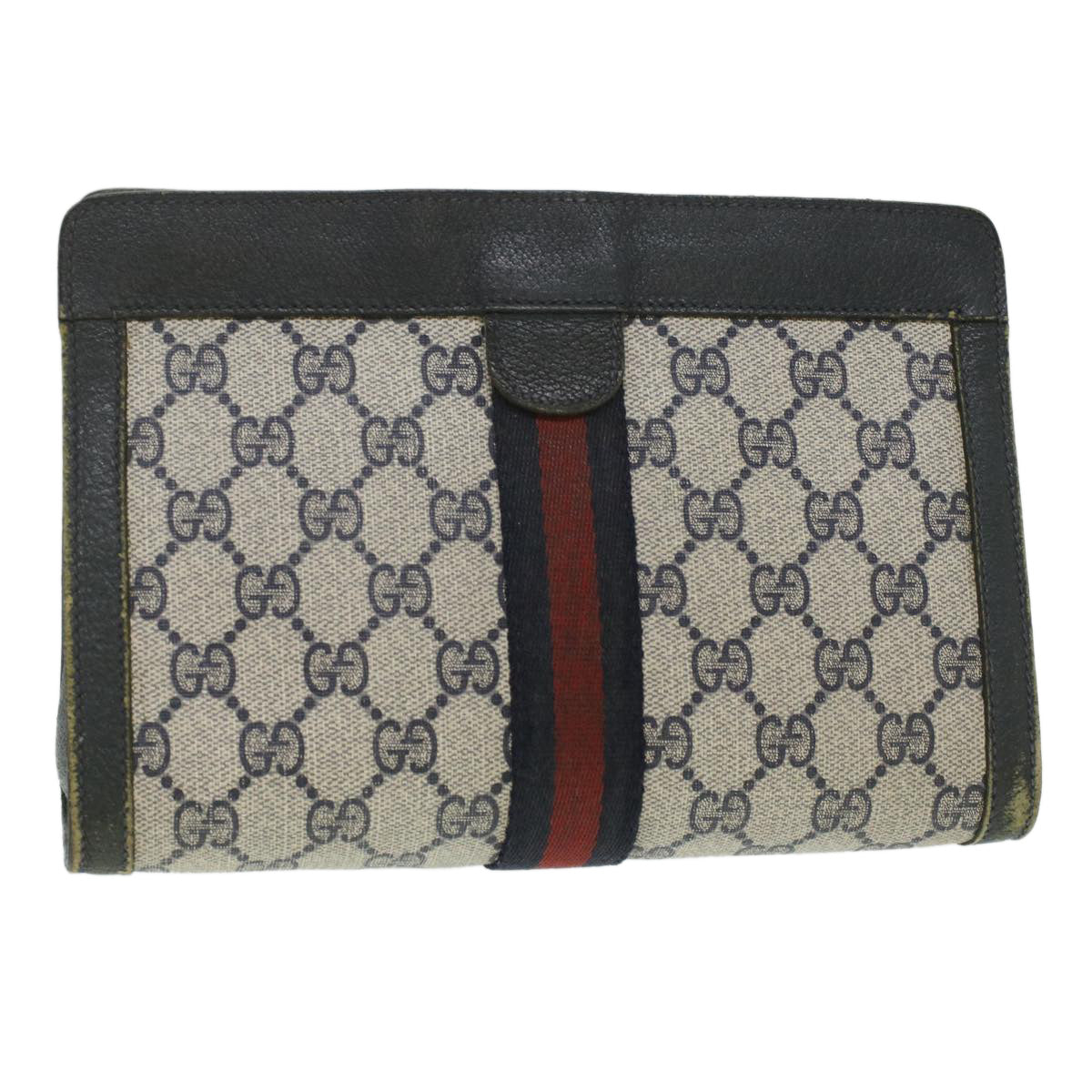 GUCCI GG Canvas Sherry Line Clutch Bag PVC Leather Gray Red Navy ar8911
