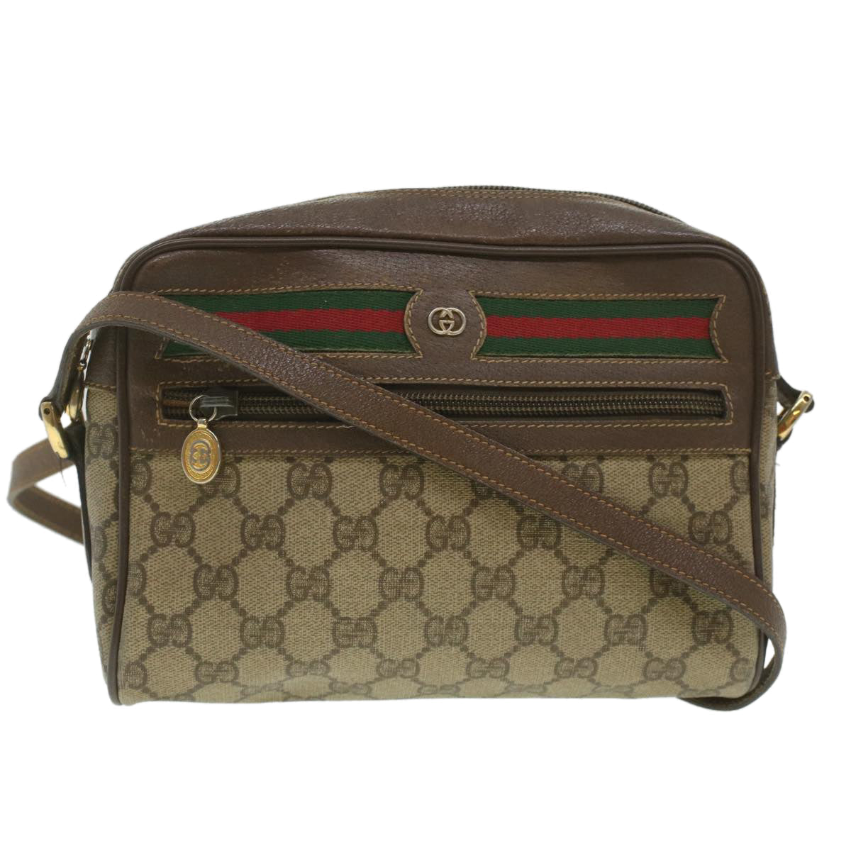 GUCCI GG Canvas Web Sherry Line Shoulder Bag Beige Red Green ar8987