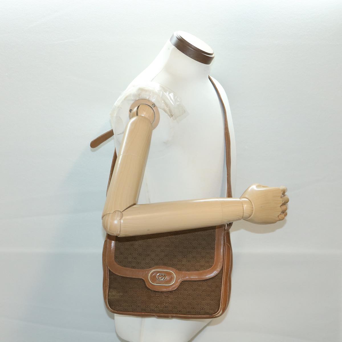 GUCCI Micro GG Canvas Shoulder Bag Beige Brown ar9061