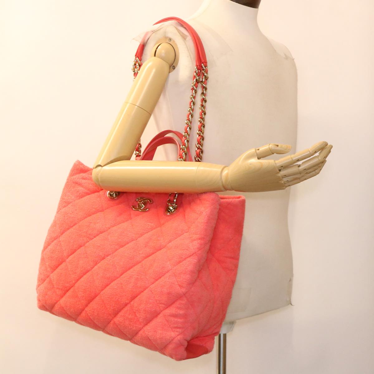 CHANEL Chain Hand Bag Pile 2way Pink CC ar9158A