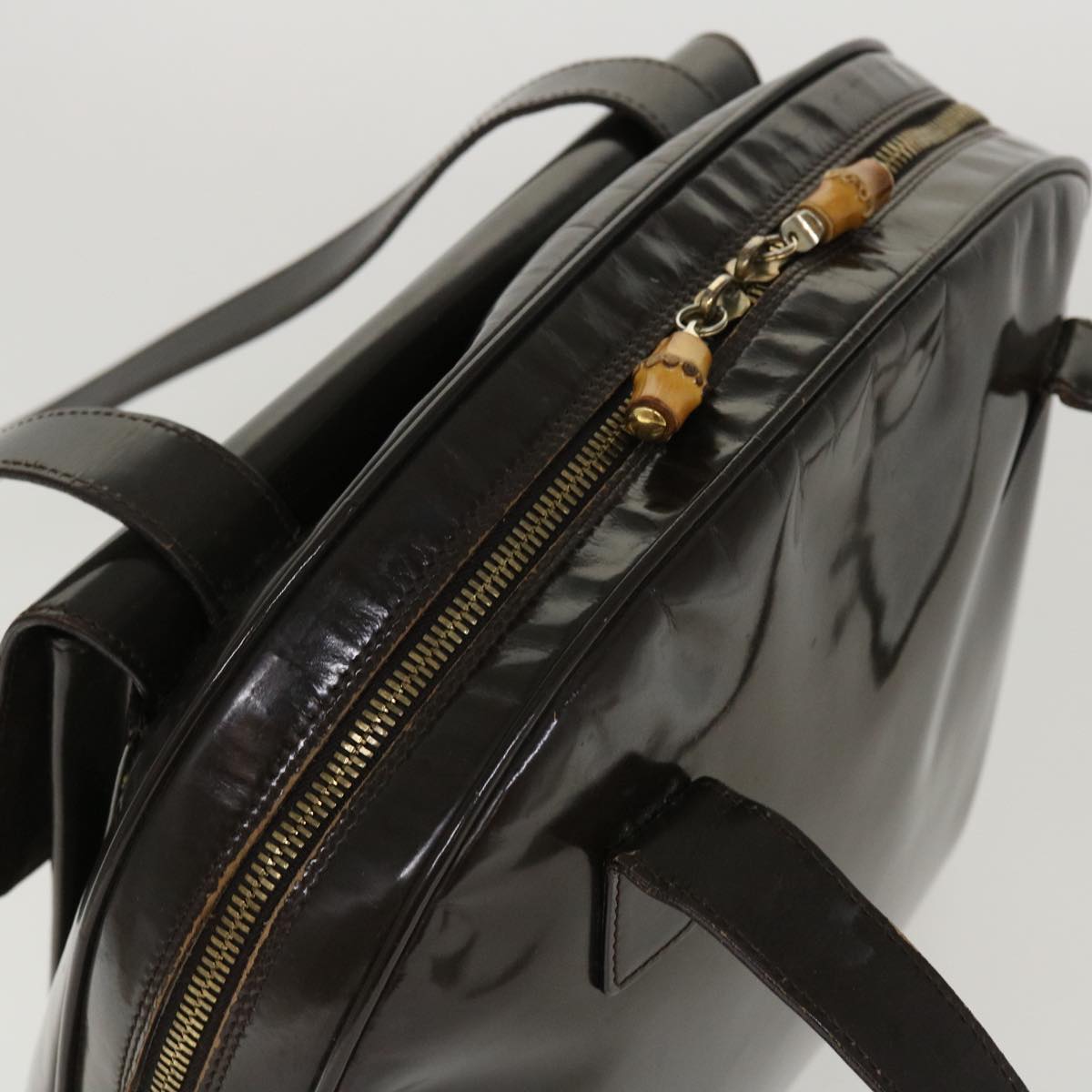 GUCCI Bamboo Shoulder Bag Patent leather Brown 001.2214.1649 ar9167