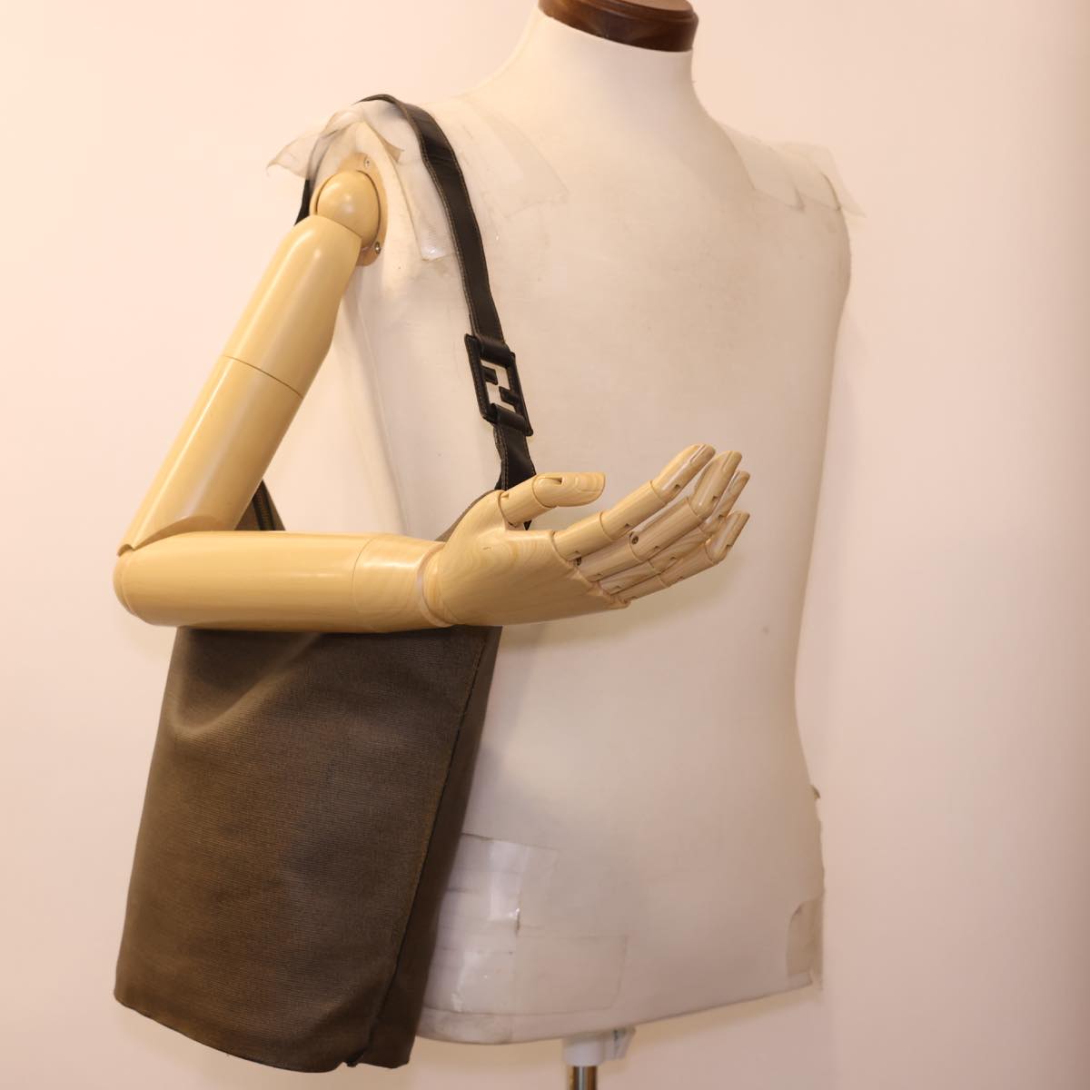 FENDI Shoulder Bag PVC Leather Dark Brown ar9213