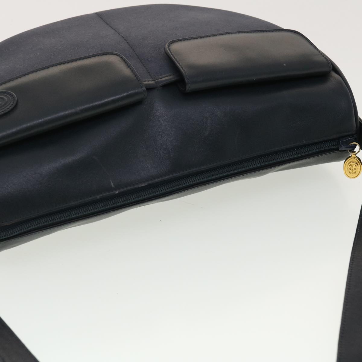 GUCCI Micro GG Canvas Shoulder Bag PVC Leather Navy ar9247