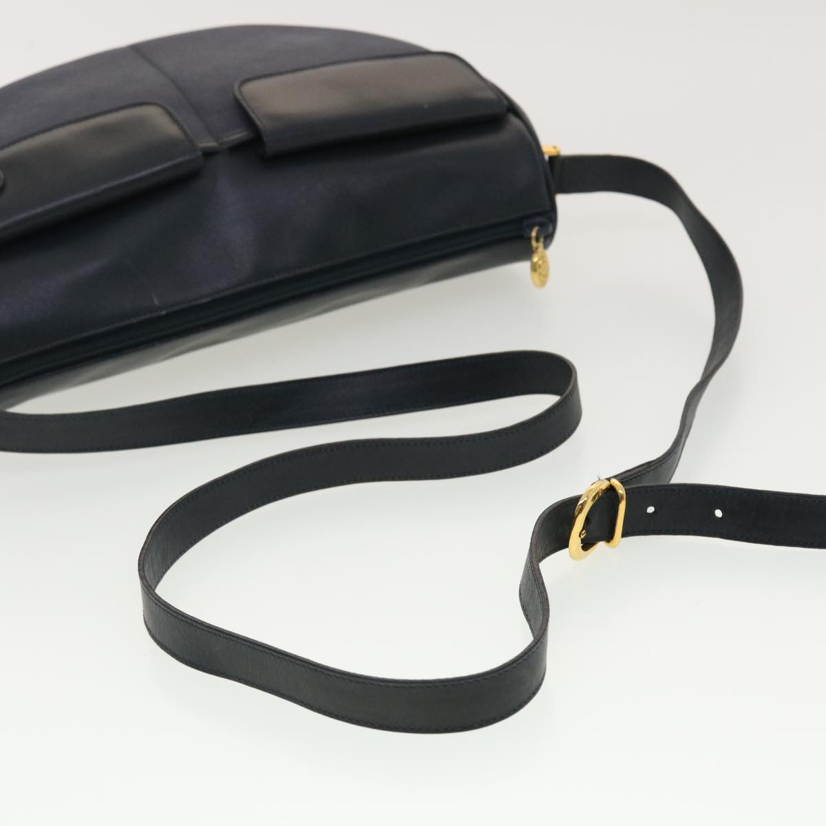 GUCCI Micro GG Canvas Shoulder Bag PVC Leather Navy ar9247