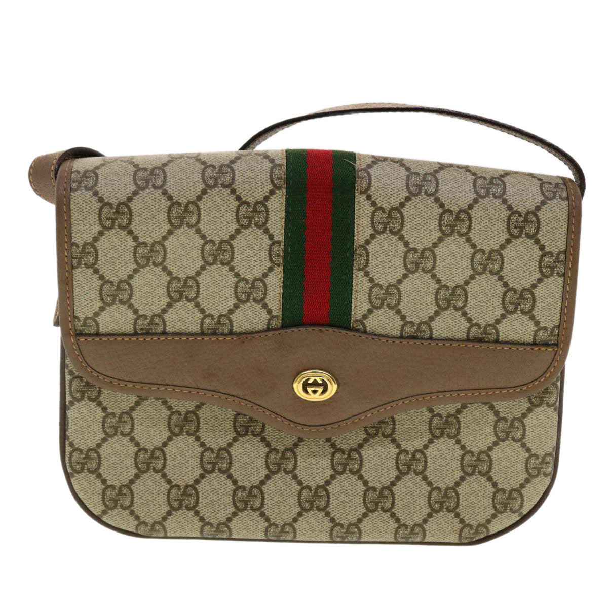 GUCCI GG Canvas Web Sherry Line Shoulder Bag Beige Red 001.113.6862 ar9275