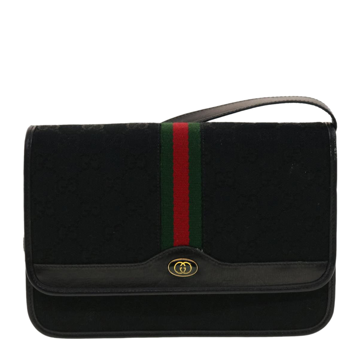 GUCCI GG Canvas Web Sherry Line Shoulder Bag Black Red Green ar9276