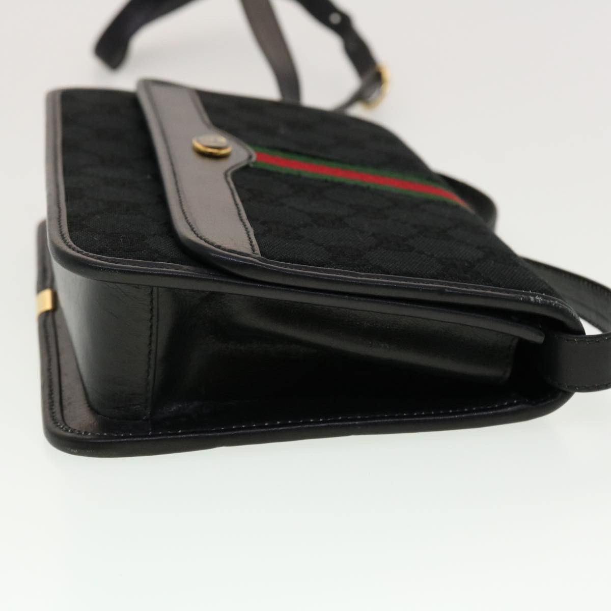 GUCCI GG Canvas Web Sherry Line Shoulder Bag Black Red Green ar9276