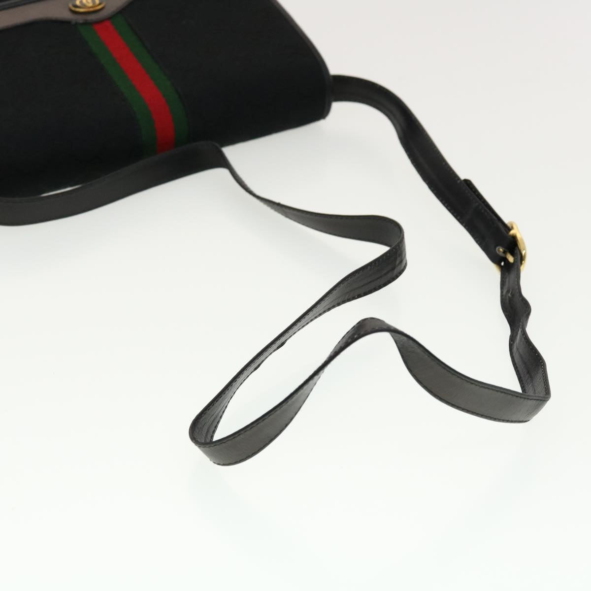 GUCCI GG Canvas Web Sherry Line Shoulder Bag Black Red Green ar9276
