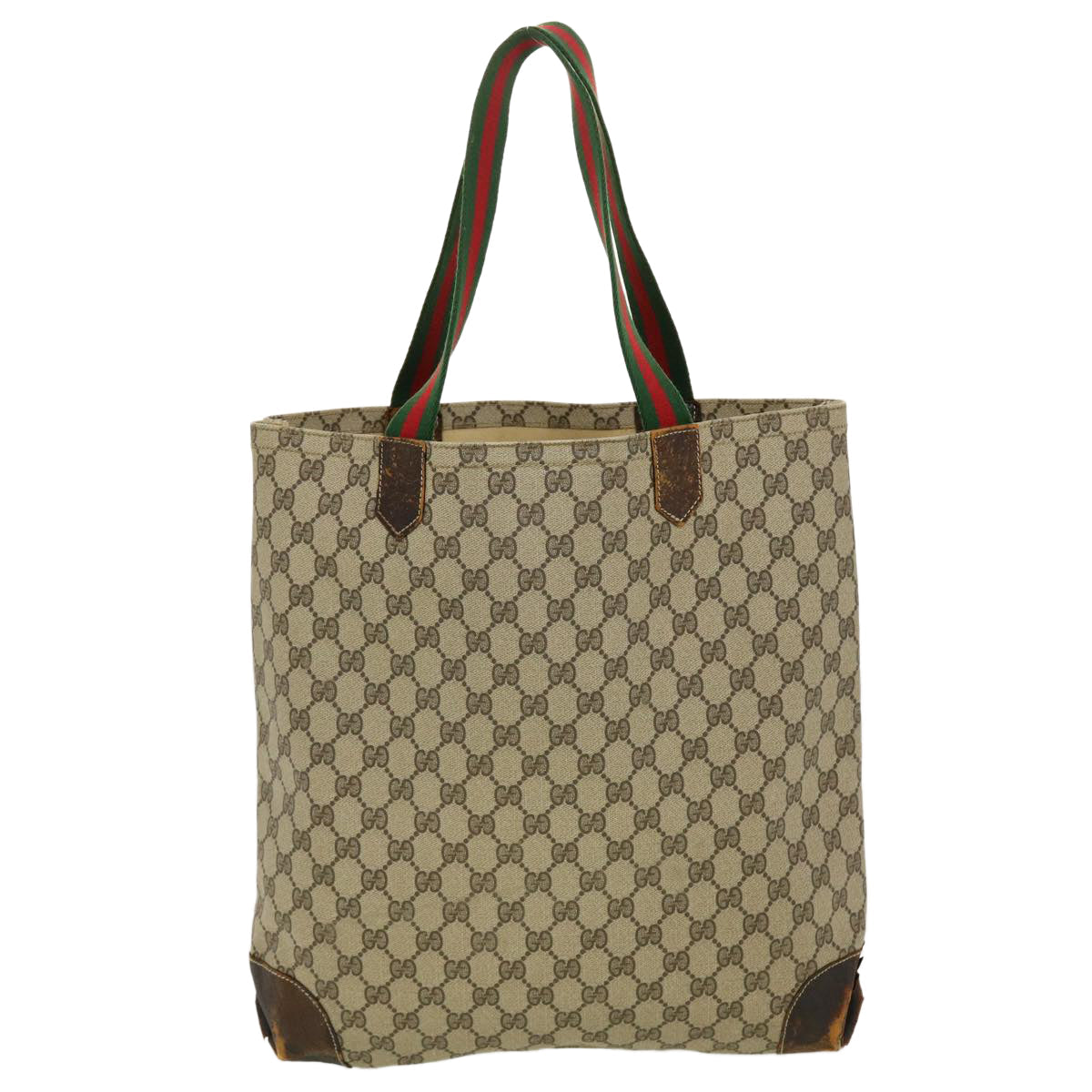 GUCCI GG Canvas Web Sherry Line Tote Bag Beige Red Green ar9393