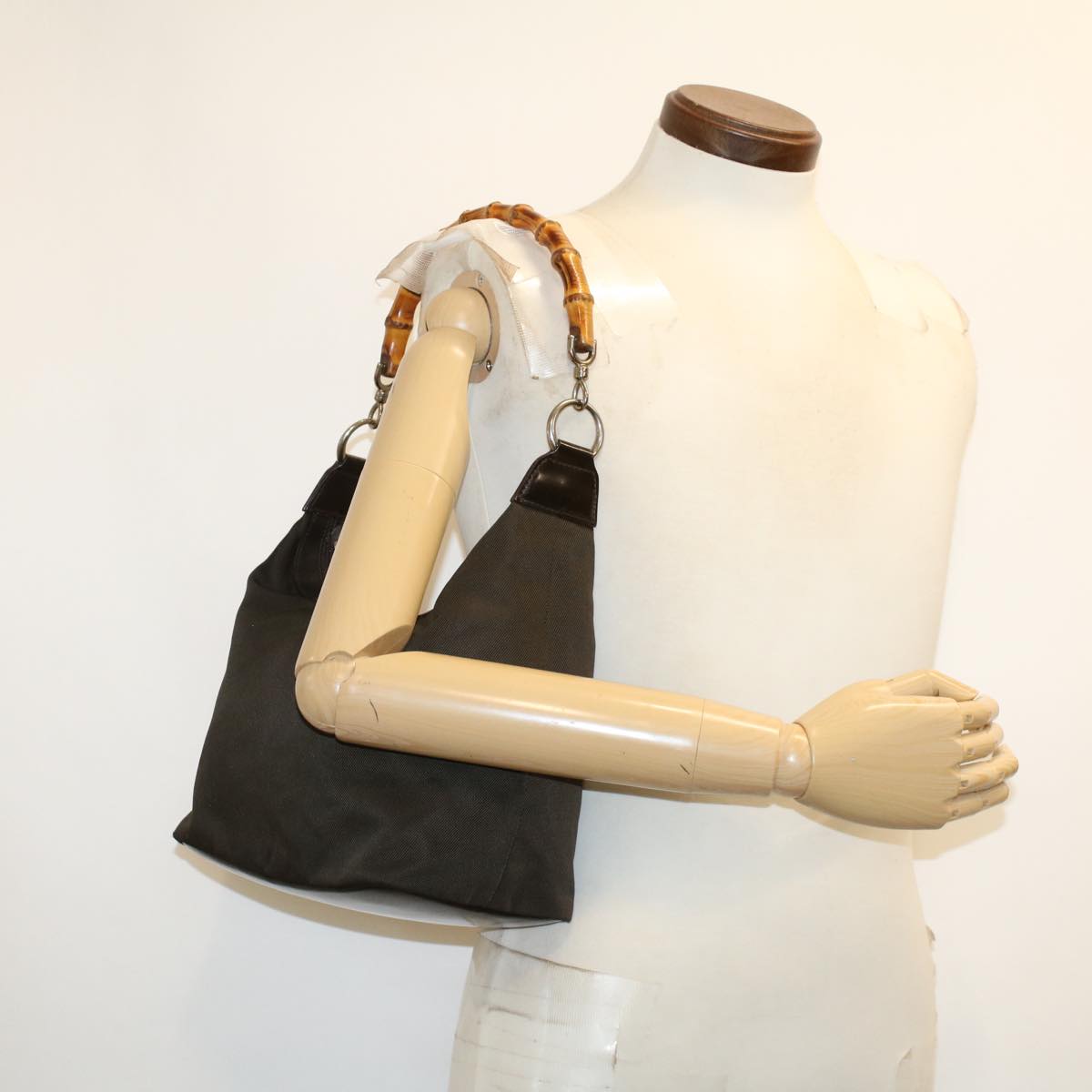 GUCCI Bamboo Shoulder Bag Nylon Brown 0000531200047 ar9405