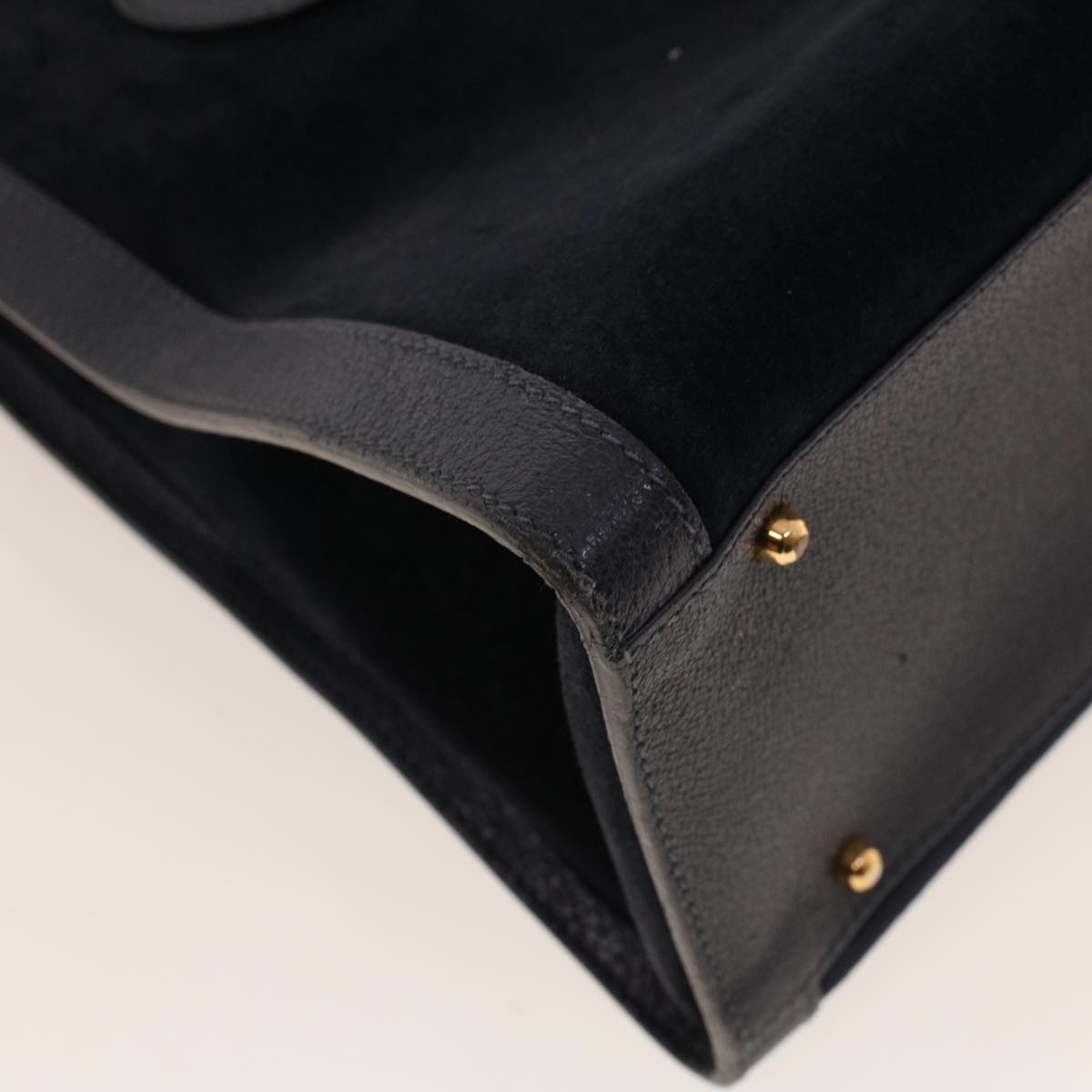 GUCCI Bamboo Hand Bag Suede Navy Brown ar9457