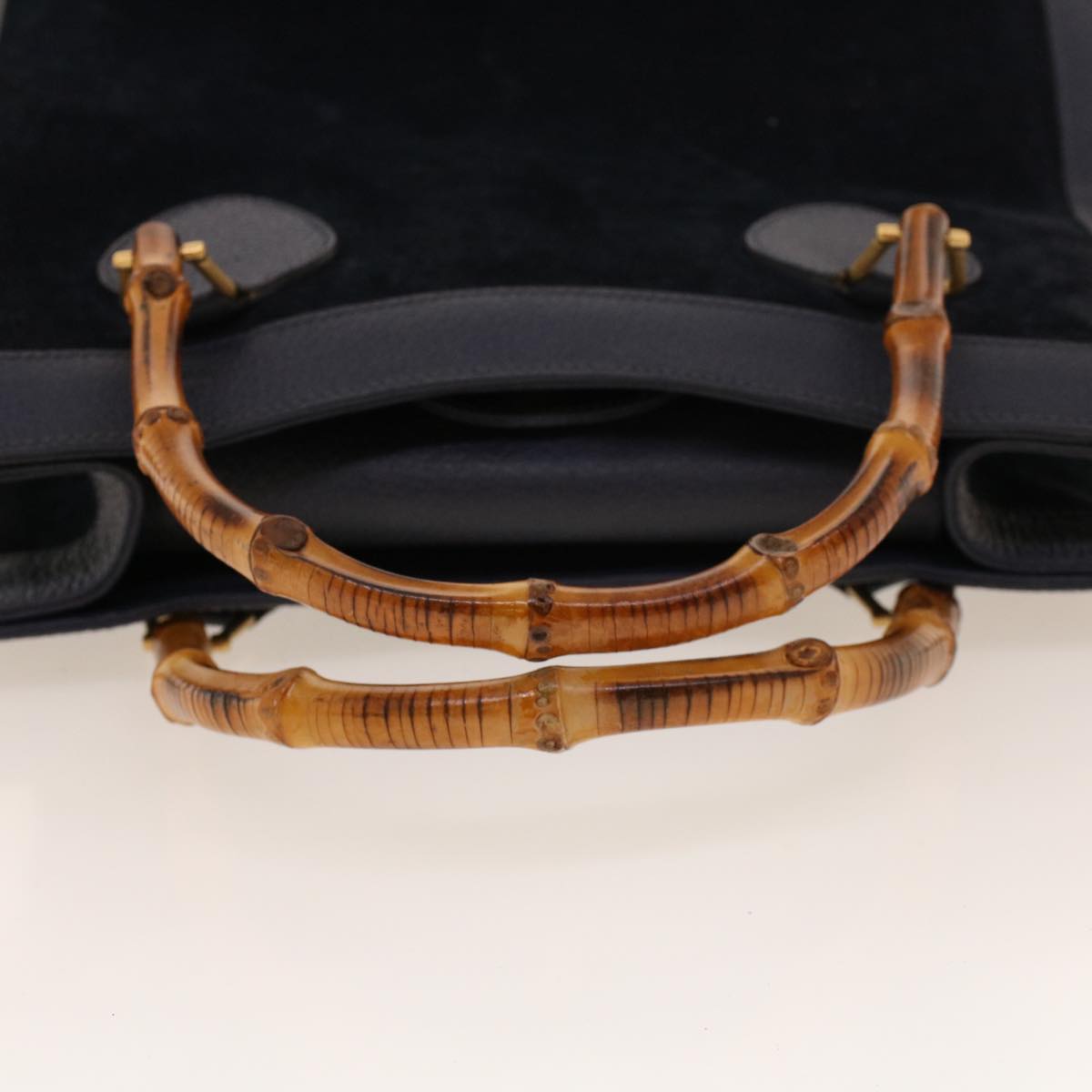 GUCCI Bamboo Hand Bag Suede Navy Brown ar9457