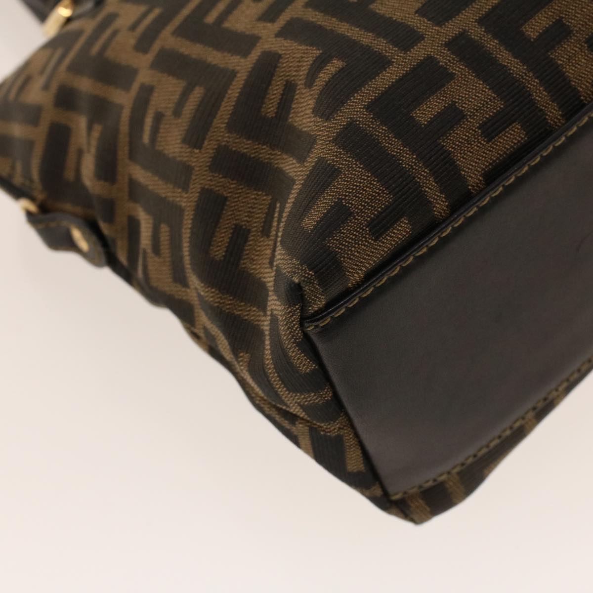FENDI Zucca Canvas Hand Bag Nylon Brown Black ar9472