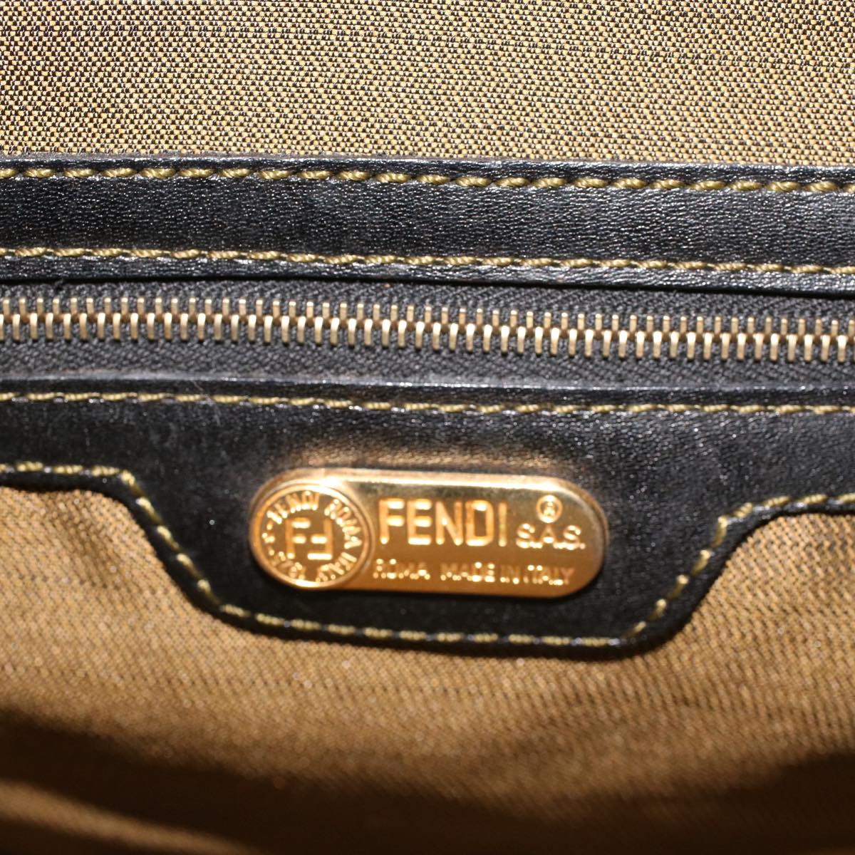 FENDI Zucca Canvas Hand Bag Nylon Brown Black ar9472
