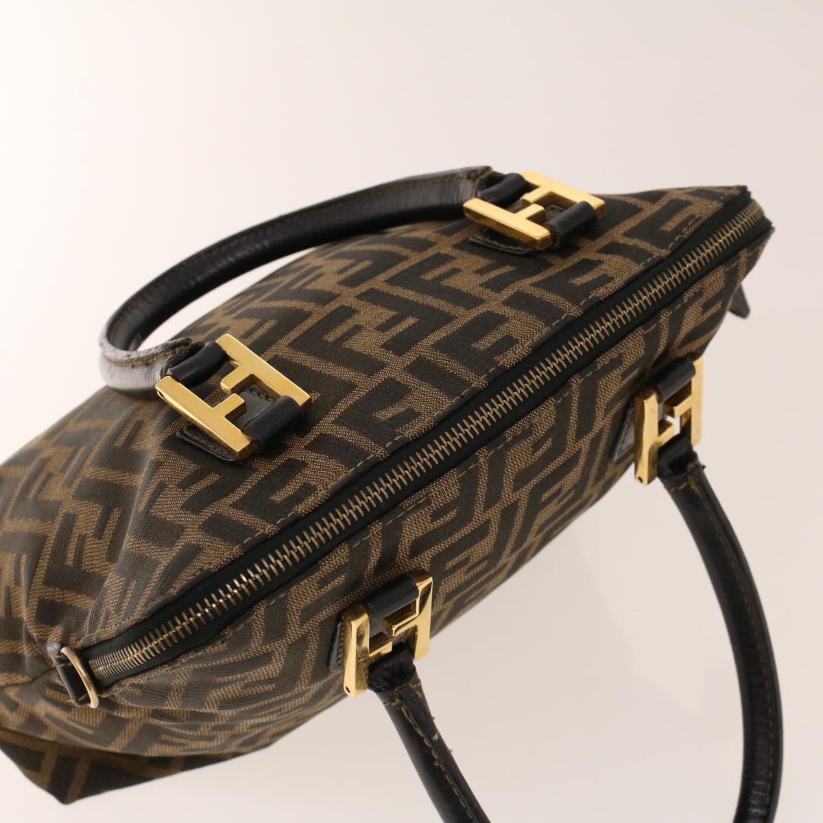 FENDI Zucca Canvas Hand Bag Nylon Brown Black ar9472