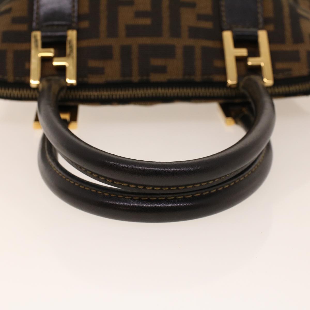 FENDI Zucca Canvas Hand Bag Nylon Brown Black ar9472