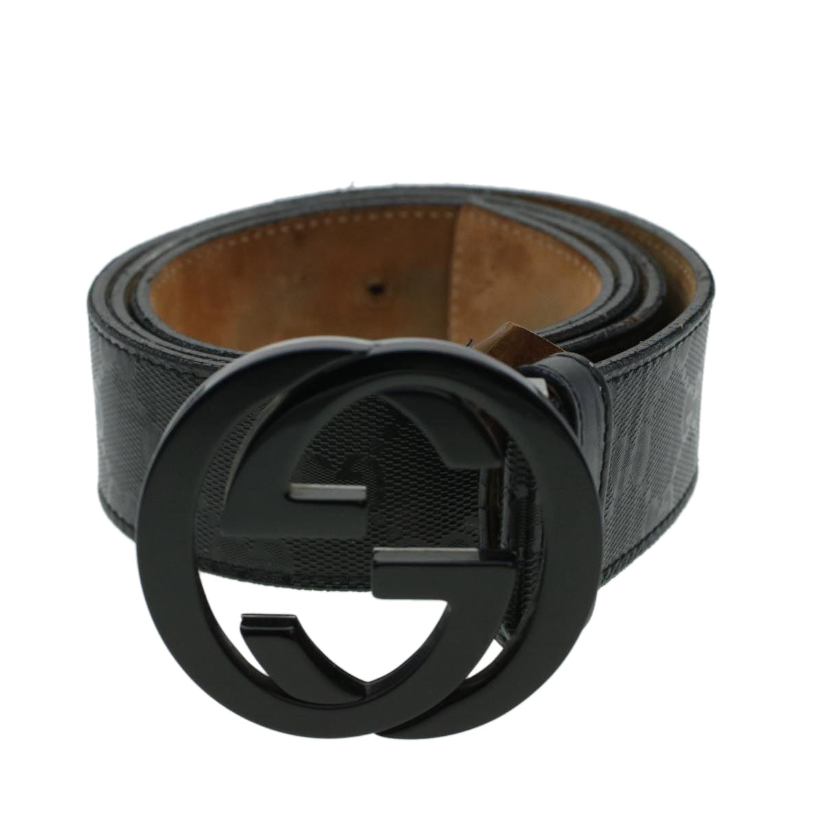 GUCCI GG Canvas Interlocking Belt Leather Canvas 43.3"" Black ar9475