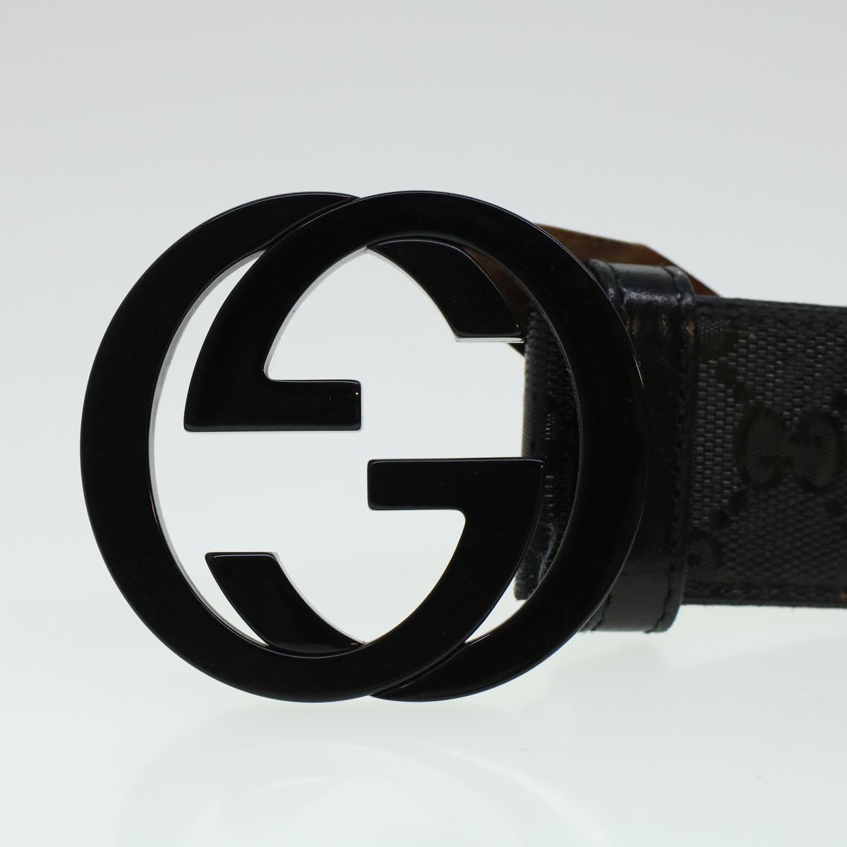 GUCCI GG Canvas Interlocking Belt Leather Canvas 43.3"" Black ar9475