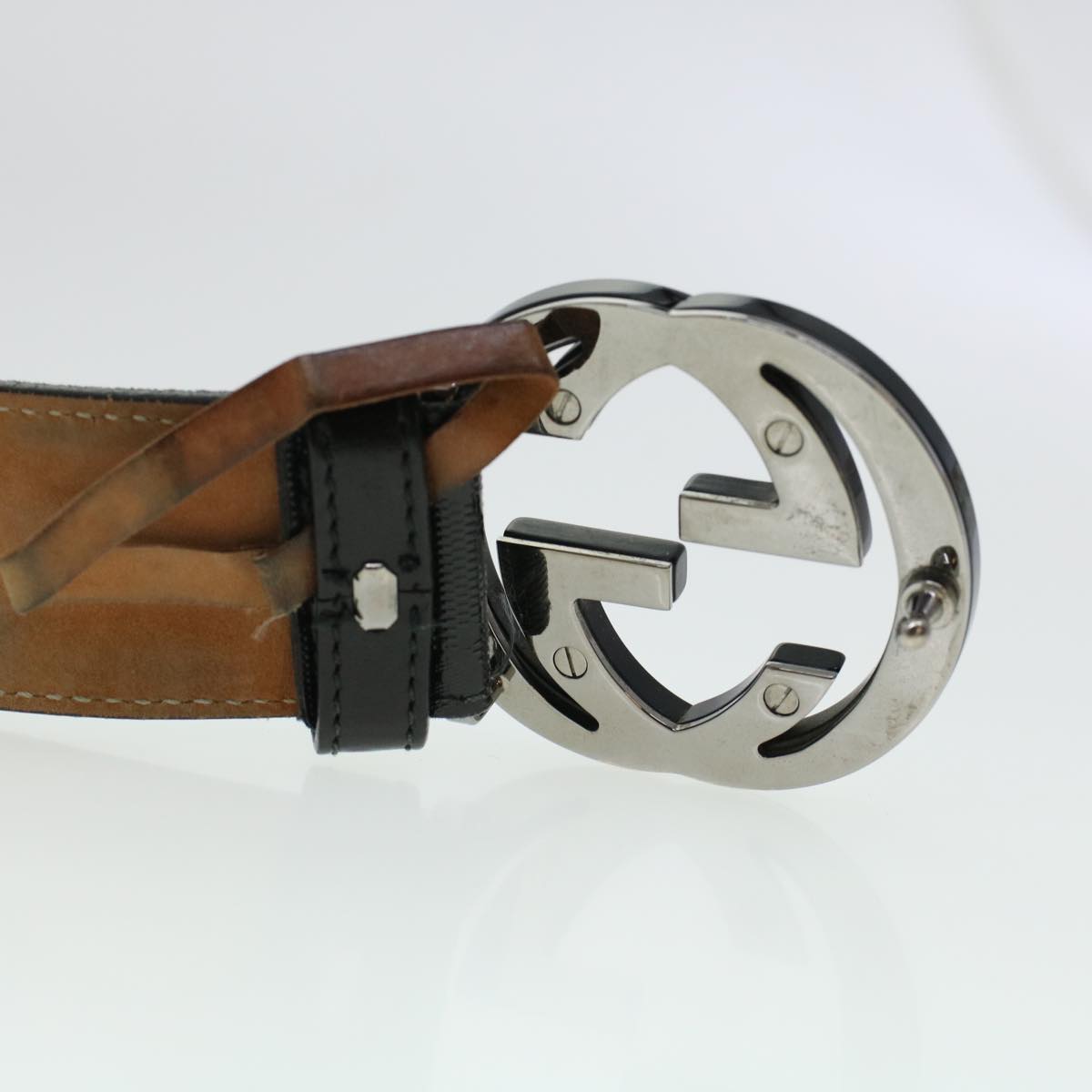 GUCCI GG Canvas Interlocking Belt Leather Canvas 43.3"" Black ar9475